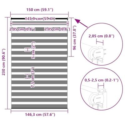 VidaXL Zebra rolgordijn 150x230 cm stofbreedte 145,9 cm donkergrijs VidaXL Zebra rolgordijn 150x230 cm stofbreedte 145,9 cm donkergrijs