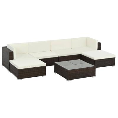 vidaXL 7-delige Loungeset met kussens poly rattan bruin vidaXL 7-delige Loungeset met kussens poly rattan bruin