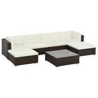 vidaXL 7-delige Loungeset met kussens poly rattan bruin - thumbnail