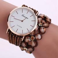 Vrouwen ronde wijzerplaat bloem Diamond hengsten armband horloge (koffie) - thumbnail