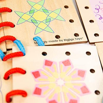 Bigjigs houten rijgpuzzel tegels vormen, 22dlg.