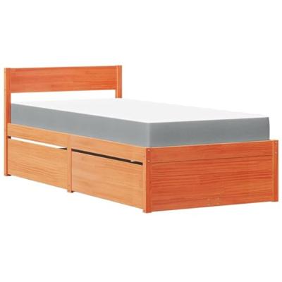 Bed met lades en matras massief grenenhout wasbruin 90x190 cm