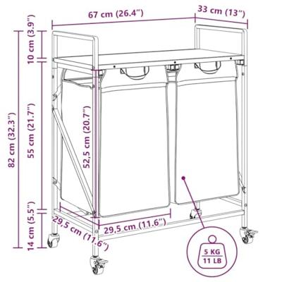 Wasmand 2 vakken met planken gerookt eikenkleurig Wasmand 2 vakken met planken gerookt eikenkleurig