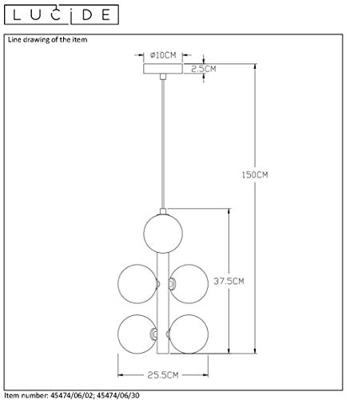 Lucide TYCHO - Hanglamp - Ø 25,5 cm - 6xG9 - Mat Goud / Messing