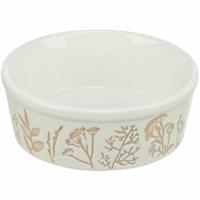 TRIXIE VOERBAK / DRINKBAK HOND PLANTMOTIEF STRUCTUUR KERAMIEK WIT / TAUPE 300 ML 12 CM 4 ST - thumbnail