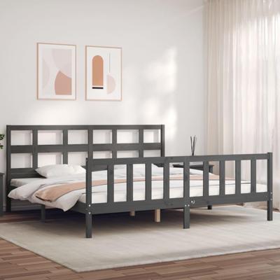 Bedframe met hoofdbord massief hout grijs 200x200 cm