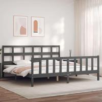 Bedframe met hoofdbord massief hout grijs 200x200 cm - thumbnail