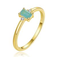 Elenza Zilveren Ring met Smaragdgroene Steen en Zirkonia, Verguld met 18k Gouden Plating-18mm - thumbnail