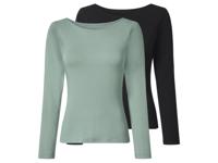 esmara Set van 2 dames longsleeves (Zwart/groen, L (44/46)) - thumbnail