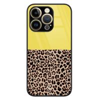 iPhone 14 Pro glazen hardcase - Luipaard geel - thumbnail