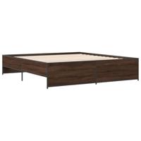 Bedframe bewerkt hout metaal bruin eikenkleur 180x200 cm - thumbnail