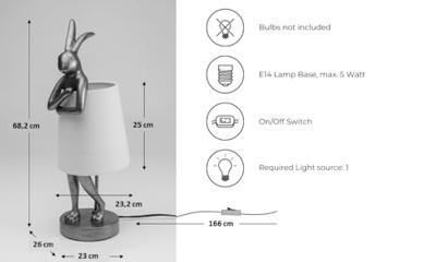 Kare Design Animal Rabbit Tafellamp - Wit|Lichtroze Lampenkap