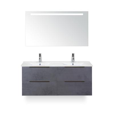 Seville Badmeubelset 120 cm - 4 laden Beton Antra Edge - Wastafel Enjoy Dubbel - met Sence Spiegel