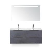 Seville Badmeubelset 120 cm - 4 laden Beton Antra Edge - Wastafel Enjoy Dubbel - met Sence Spiegel - thumbnail