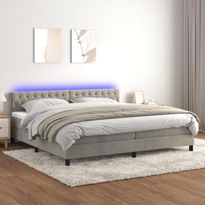 Boxspring met matras en LED fluweel lichtgrijs 200x200 cm