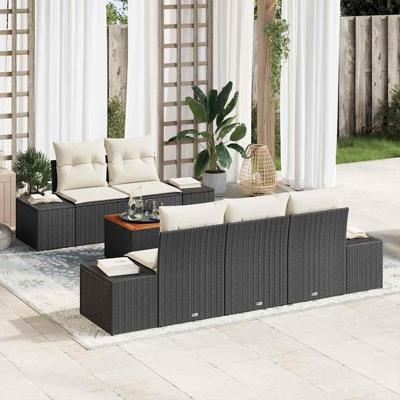 Tuinbankenset met kussen 6 pcs Zwart poly rattan