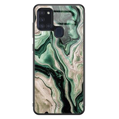 Samsung Galaxy A21s glazen hardcase - Green waves