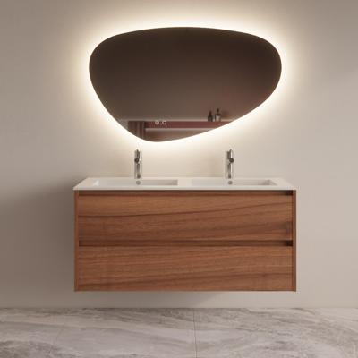 Badmeubelset BWS Riga Met Asia Wastafel Wit 120 cm Walnoot Badmeubelset BWS Riga Met Asia Wastafel Wit 120 cm Walnoot