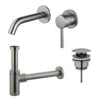 Fortifura Calvi Slim Wastafelkraanset - inbouw wastafelkraan - klikwaste plug - design sifon - Geborsteld RVS PVD (RVS) SW377860/SW696201/SW696212 - thumbnail