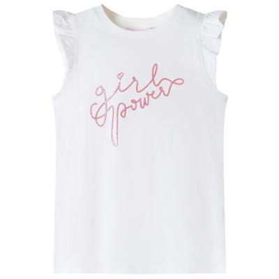 Kindershirt met ruches aan de mouwen glitterprint 140 ecru