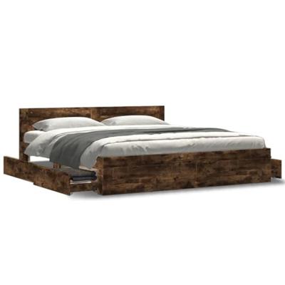 Bedframe met hoofdeinde bewerkt hout gerookt eiken 180x200 cm