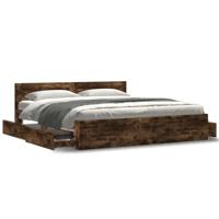 Bedframe met hoofdeinde bewerkt hout gerookt eiken 200x200 cm - thumbnail