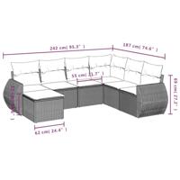 7-delige Loungeset met kussens poly rattan zwart - thumbnail