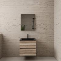 ACTIE BWS Badmeubel | Paris | Canyon Oak 60 cm | Mat Zwart Wastafel | 1 Kraangat - thumbnail