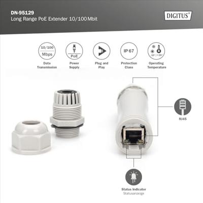 Digitus DN-95129 Uitbreidingsmodule 10 / 100 MBit/s IEEE 802.3af (12.95 W), IEEE 802.3at (25.5 W), IEEE 802.3bt, IEEE 802.3af (15.4 W), IEEE 802.3at (30 W)
