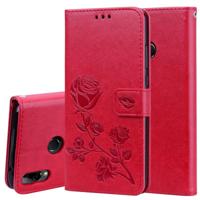 Rose reliëf horizontale Flip PU lederen draagtas voor Huawei Y9 (2019) met houder & kaartsleuven & portemonnee (rood) - thumbnail