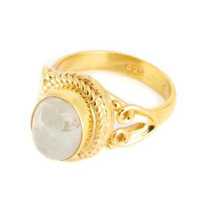 Edelsteen Ring Maansteen 925 Zilver & Verguld "Vesora" (Maat 17)