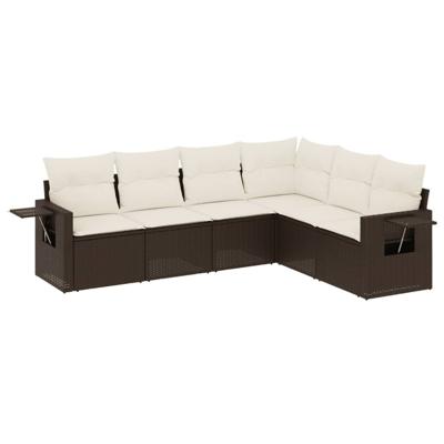 6-delige Loungeset met kussens poly rattan bruin - thumbnail