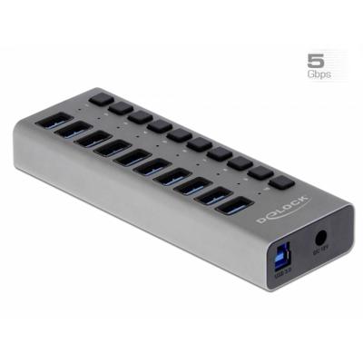 Delock 63670 externe 5 Gbps USB-hub met 10 poorten + schakelaar Delock 63670 externe 5 Gbps USB-hub met 10 poorten + schakelaar