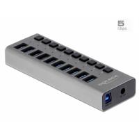 Delock 63670 63670 USB-hub 10 poorten USB-A USB 3.1 Gen1 5 GBit/s Met USB-C stekker Grijs - thumbnail