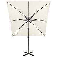 vidaXL Zweefparasol met paal en LED-verlichting 250 cm zandkleurig - thumbnail