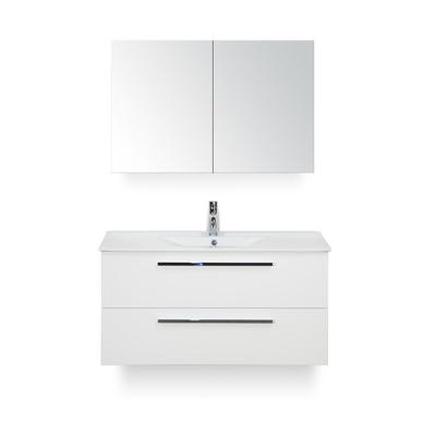 Seville Badmeubelset 100 cm - Wit Hoogglans - Keramische Wastafel Wit Enjoy - met Spiegelkast