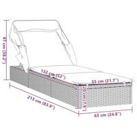 Ligbed met inklapbaar dak 213x63x97 cm poly rattan zwart - thumbnail