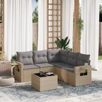 6-delige Loungeset met kussens poly rattan beige - thumbnail