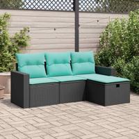 4-delige Loungeset met kussens poly rattan zwart - thumbnail