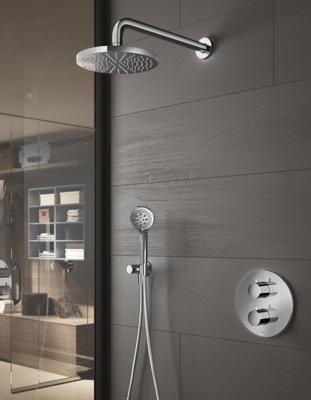 Hotbath Buddy - Inbouw Regendoucheset - Thermostatisch - Wandarm 35 cm - Hoofddouche 300 mm - Ronde Handdouche 3 Standen - met 2-Weg Stop-Omstel - Waterbesparend - V02