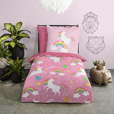 Pure Wasbaar kinderdekbed "eenhorens en regenbogen, wasbaar dekbed" - Roze - 135x200 cm