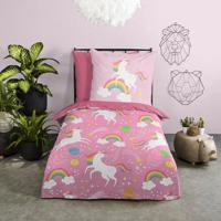 Pure Wasbaar kinderdekbed "eenhorens en regenbogen, wasbaar dekbed" - Roze - 135x200 cm - thumbnail