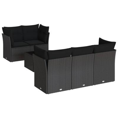 6-delige Loungeset met kussens poly rattan zwart - thumbnail