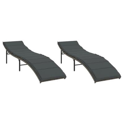 Ligbedden 2 st met kussens poly rattan grijs - thumbnail