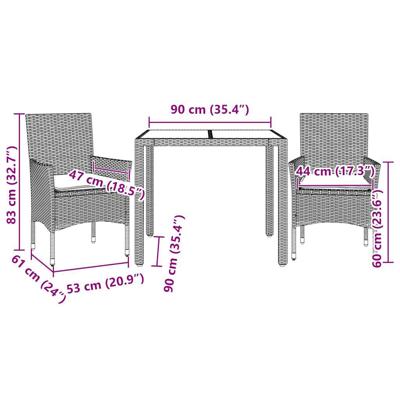 3-delige Tuinset met kussens poly rattan en glas grijs - thumbnail