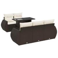 6-delige Loungeset met kussens poly rattan bruin - thumbnail