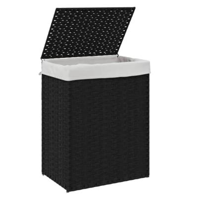 VidaXL Wasmand met deksel 46x33x60 cm poly rattan zwart VidaXL Wasmand met deksel 46x33x60 cm poly rattan zwart