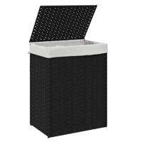 VidaXL Wasmand met deksel 46x33x60 cm poly rattan zwart - thumbnail