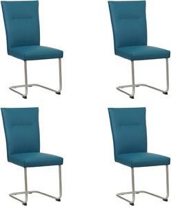 Set van 4 Blauwe leren Retro - poot rond rvs - Toledo Leer Turquoise (blauw leer)