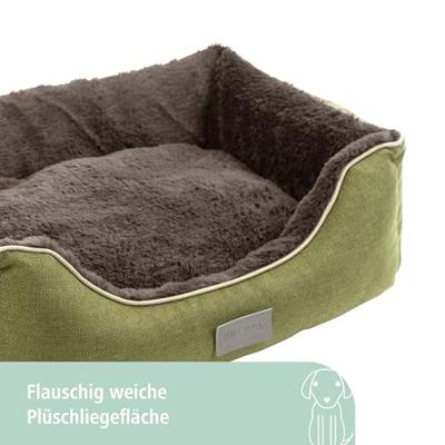 Kerbl Pet Samuel Knuffelbed voor honden en katten, hondenmand met omkeerbaar pluche binnenkussen, wasbaar, 60 x 50 x 17 cm, groen/grijs